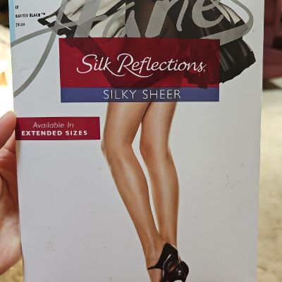 Hanes Women's Control Top Sheer Toe Silk Reflect, Barely Black E/F