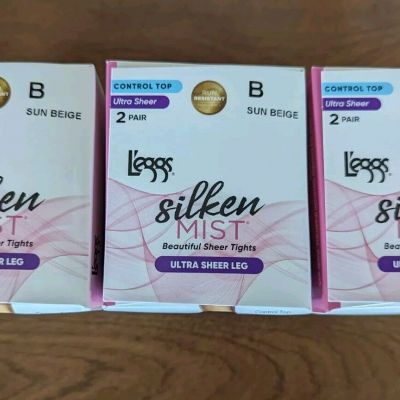Leggs womens Silken Mist Ultra Sheer Pantyhose - Sun Beige - Size B - 3 boxes