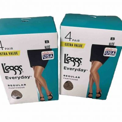 Lot Of 2 NIB 4 Pack LEGGS Everyday Regular Size B Nude Made In USA