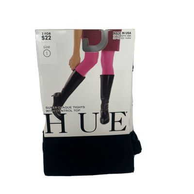 New HUE Super Opaque Tights With Control Top Black Made In USA Size 1