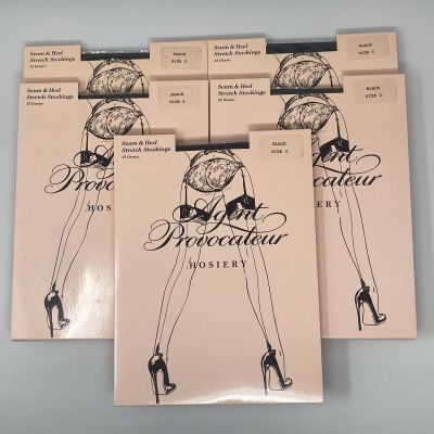 Pack of 5 Agent Provocateur Seam & Heel Stretch Black Stockings Size 3 NEW