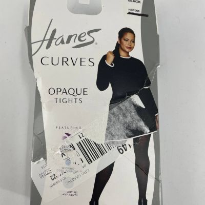 Hanes Curves Control Top Opaque Tights Comfort Fit Curvy panty, Black, Sz 1X/2X