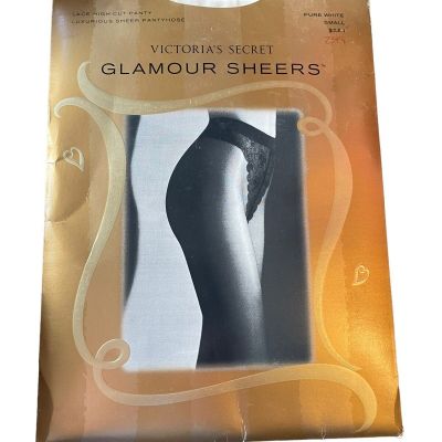 VTG Victoria's Secret Glamour Sheers Lace High-Cut Pantyhose Pure White Small