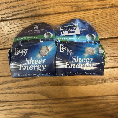 2 pair L'eggs Sheer Energy Control Top Sheer Panty Sheer Toe Pantyhose OFF WHITE