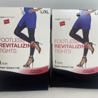 2 Hanes Stylessentials Footless Revitalizing Tights Black L/XL Compression *3E