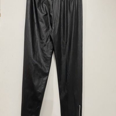 Kardashian Kollection Leggings Sz XL  Ankle Zip Black Shiny Atleisure Polyester