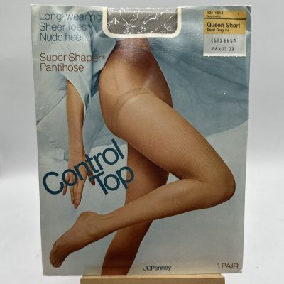 JCPenney Queen Short Pearl Gray Pantyhose  Control Top Sheer Toes Nude Heel