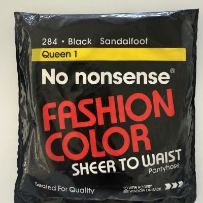 1990 No nonsense 284 Black Sheer to Waist Pantyhose Queen 1 Fashion Color