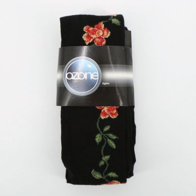 New Ozone Socks Floral Vine Black Flower Tights M