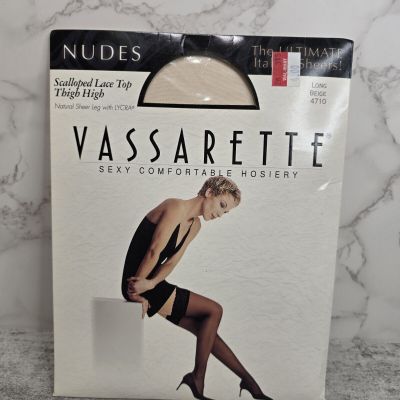 Vintage Vassarette Lace Top Thigh High Long Beige Stocking Hose Scalloped 4710