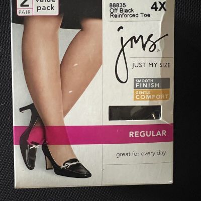 NEW 2 pair Pack Just My Size JMS Smooth Finish Pantyhose Nylons Off Black Sz 4X