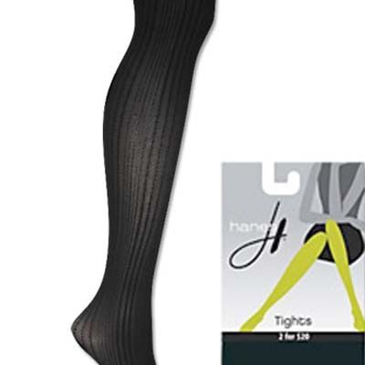 HANES Black Vertical Textured Control Top Tights 0B405, Size Small - MSRP $12