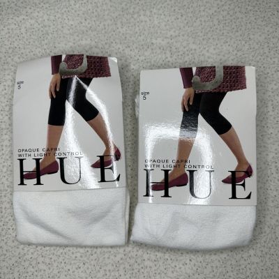 HUE Opaque Capri Leggings with Light Control Top Size 5 White New 2 Pairs