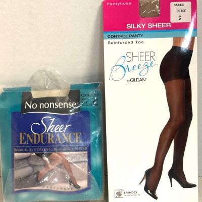 Vintage Ladies Pantyhose Size C-Lot of 2-Almost Black, & Beige-New in Package!