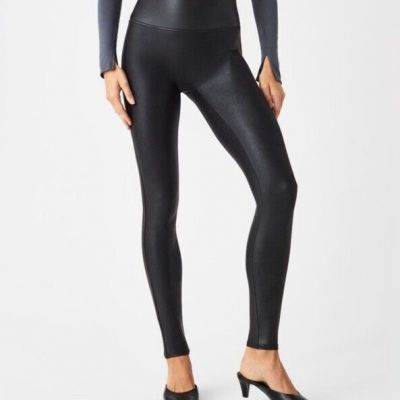 Spanx Womens Medium Faux Leather Leggings Black Goth Core