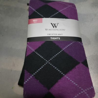 New Ladies Worthington Sheer To Waist Tights Size 2 Talla - purple/black