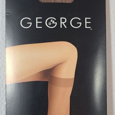 George Silky Sheer Knee High One Size Comfort Top Sandalfoot Suntan Vintage 2003