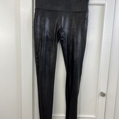 Spanx Woman's Faux Leather Leggings Black Size Large Smoothing Shaping