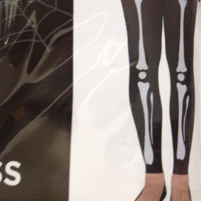Womens Footless Tights Black Skeleton Leg Bones One Size Fits Up to 155 lbs Goth