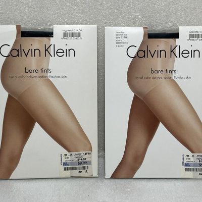 Calvin Klein Bare Tints Sheer Control Top 722N Size A Black 7 Denier ~ Lot of 2