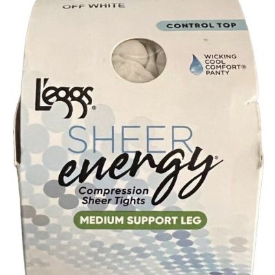 L'eggs Sheer Energy Medium Compression Support Leg Control Top Size B Off White.