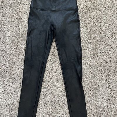 SPANX Faux Leather Coated Legging Black High Rise Pull On Slimming Size L Large