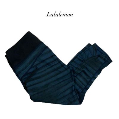 Lululemon Athletica Blue Black Stripe Workout Capris Leggings Size 4
