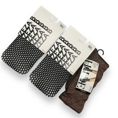 HUE ZEZA B Oval Net Tight Womens Size M/L 2 Pair Free Luster Brocade Mink Sock