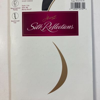 Hanes Silk Reflections 716 Size AB Barely Black Silky Sheer Pantyhose