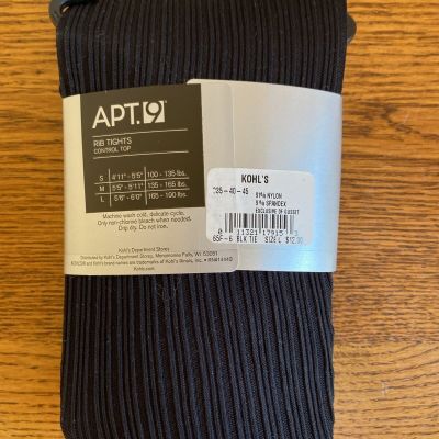 Apt 9 BLACK Control Top Ribbed Tights - Size L - NEW WITH TAGS