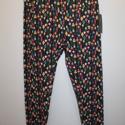 INTRO. LOVE THE FIT SLIMMING PULL-ON LEGGINGS BAUBLE PRINT BLACK & MULTI SIZE 1X