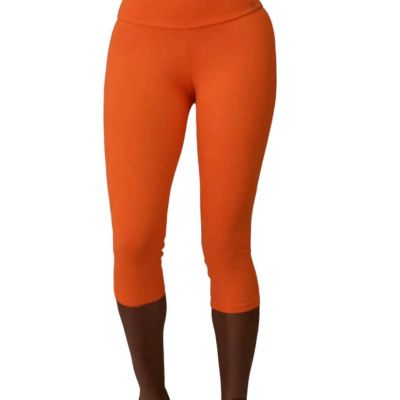 Cajubrasil Women's S Crop Capri Knee Length Leggings Bright Orange High Rise Gym