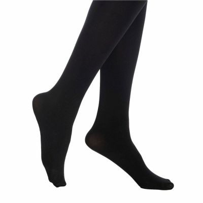 MANZI 2 Pairs Women's Run Resistant Control Top Panty Hose, Black, Size Large