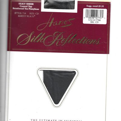 New Hanes Silk Reflections Pantyhose Control Top Size CD Barely Black