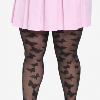 HOT TOPIC PLUS SIZE 1X/2X SHEER BLACK WOVEN FLOCKED BUTTERFLY TIGHTS NEW H2F