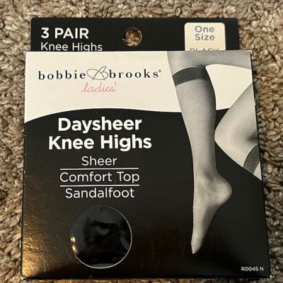 VTG Bobbie Brooks Daysheer Knee Highs Black Comfort Top Sandlefoot One Size