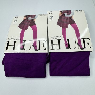 Hue Womens Opaque Tights Control Top 2 Pairs Size 1 Concord Purple New