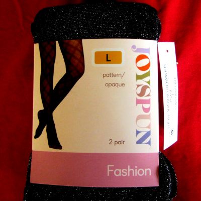 1 Pack of 2 Joyspun Maroon Opaque  & Silver Black Shimmer Tights Size L