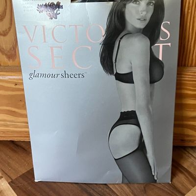 VTG Victorias Secret Glamour Sheers Garter Hose Large Black Dead Stock