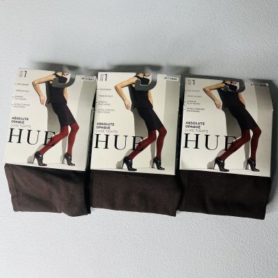NWT HUE Womens Absolute Opaque Luxe Tights Size 1 Espresso 3 Pair Pack New