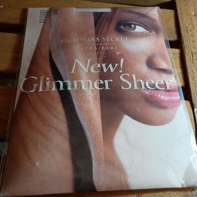 Victoria's Secret Ultra Bare Nylon SHEER GLIMMER Stockings Control Top Crystal A