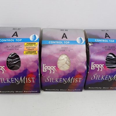 Leggs Pantyhose Silken Mist Control Top Sheer Toe A Color Assortment Vtg NOS #36