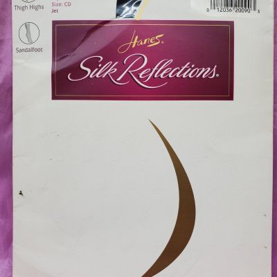 Silk Reflections Thigh High Stockings Stay Up Jet Black Sz CD Sissy Vtg 1998 Y2K