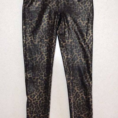Spanx Women's Sz M Wet Look Faux Leather Leopard Leggings Stretch Animal Print