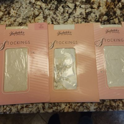 Vintage Frederick's of Hollywood Stockings Size Small Ivory and White Lot of 3