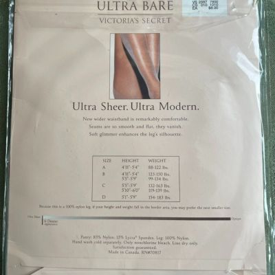 Victoria's Secret Ultra Bare Nylon GLIMMER SHEER Leg Control Top Black Size A