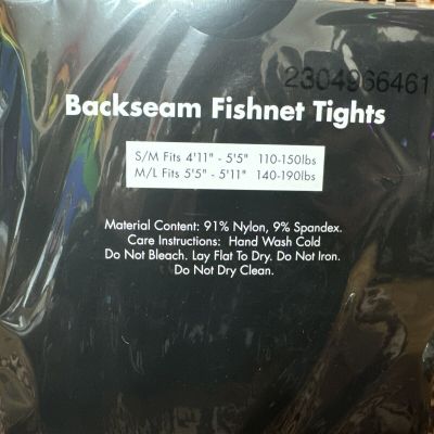 Backseam Fishnet Black Tights, Size S/M