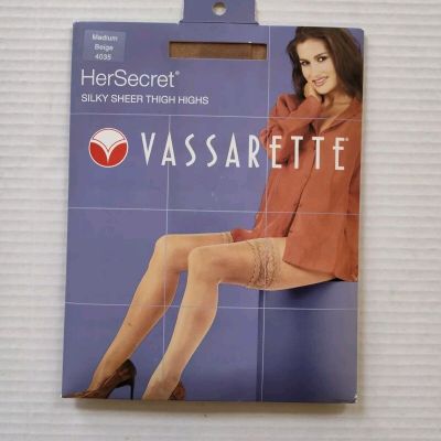 Vassarette Silky Sheer Thigh High Stockings Beige Size Medium