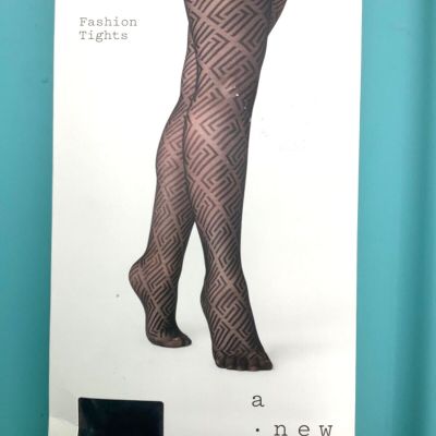 A New Day Pantyhose/Fashion Tights - GeoSquare Pattern,  Ebony Black, Size S/M