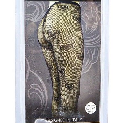 Black Lace Stockings Lusso Heart Design One Size Fits Most Valentine’s Day